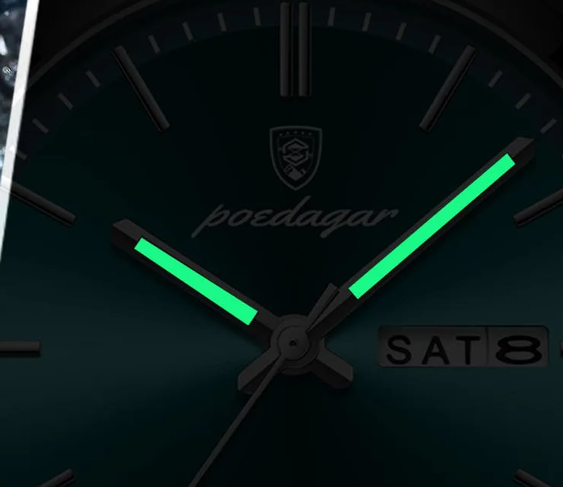 Agujas luminiscentes del reloj VORVANI Meridian en la oscuridad